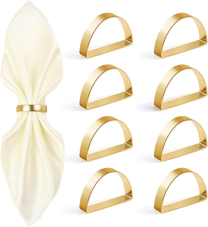 Gold Napkin Rings Set of 8, Stainless Steel Metal Gold Napkin Holder, Fall Thanksgiving Christmas Easter Napkins Rings for Table Decor Wedding, Banquet, Party