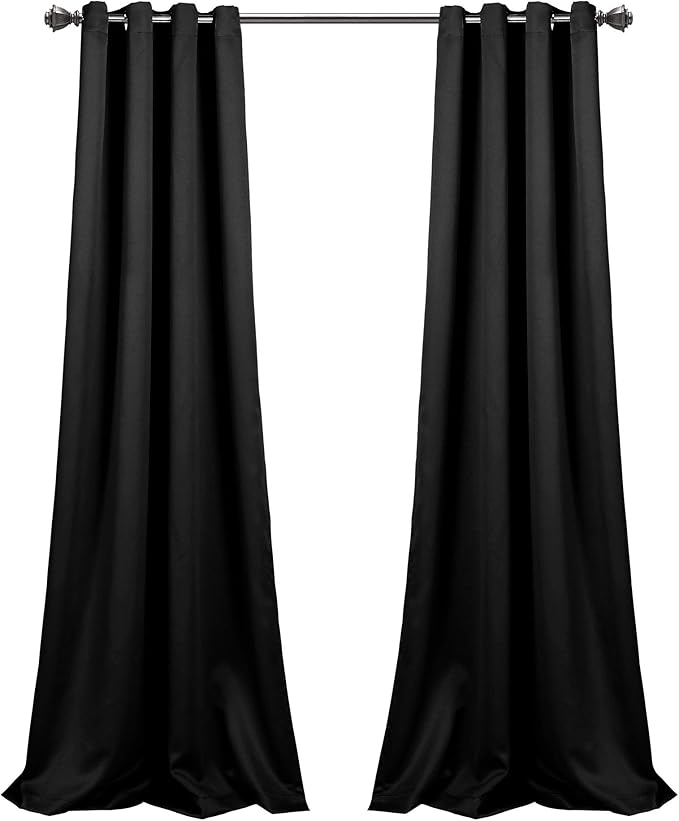 Lush Decor Insulated Grommet Blackout Window Curtain Panels, Pair, 52" W x 108" L, Black - Classic Modern Design - Chic Window Decor - Long Curtains For Living Room, Bedroom, Or Dining Room