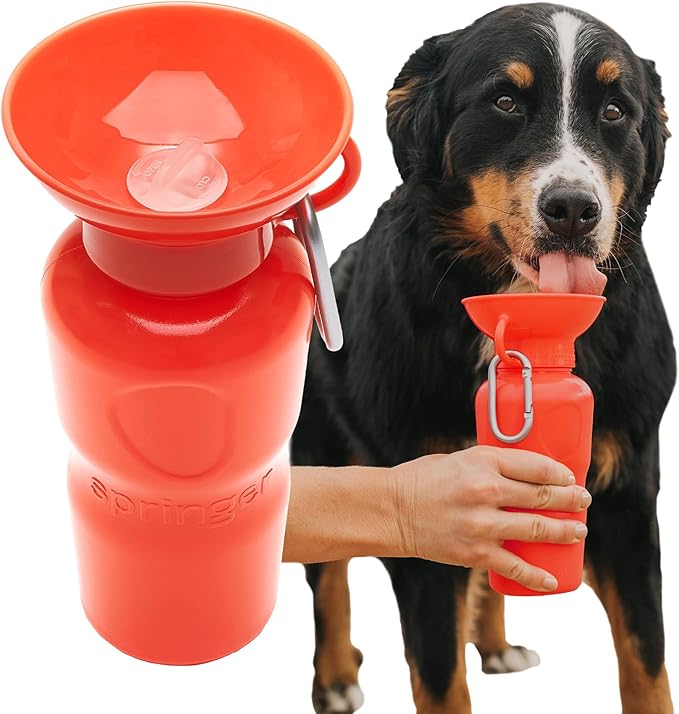 Springer Dog Water Bottle | Portable Travel Water Bottle Dispenser for Dogs | Dog Gift Seen on Oprah's Favorite Things, Shark Tank | Leak-Proof Bottles Fill Bowl with Water | BPA-Free 22oz Poppy
