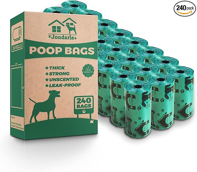 Dog Poop Bags, Thick and Strong Dog Waste Bags, Large Poop Bags Pooper Scooper Refills, Leak-Proof, Unscented, Green, 12"x16", 240 Counts