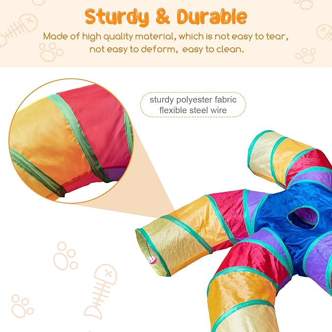 Depets Cat Tunnel for Indoor Cats, 5 Way Large Cat Play Tunnel & Tube with Play Ball, S-Shaped Folded Pet Tube with Interactive Peephole, Ideal for Indoor Exercise for Kittens Puppies Rabbits