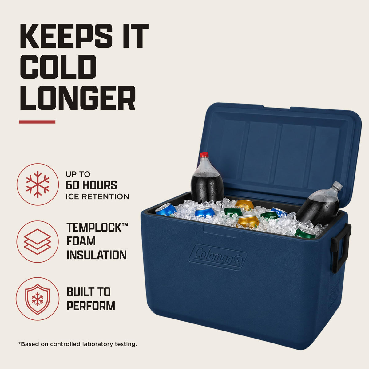 Coleman Chiller 48qt Portable Cooler with Ice Retention and 2-Way Heavy Duty Handles, Leak Resistant, Great for Camping, Concerts, Sports, and More, Sapphire