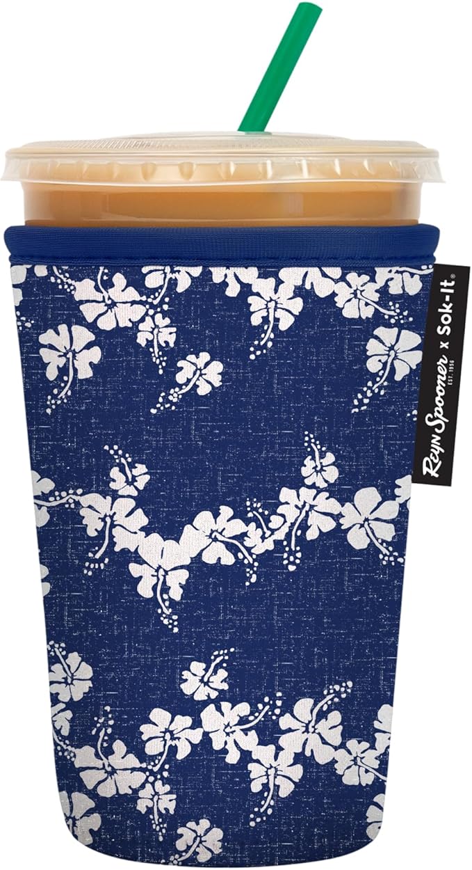 Sok It JavaSok Iced Coffee & Cold Soda Insulated Neoprene Cup Sleeve (Reyn Spooner 50th State Flower, Medium: 22-28oz)