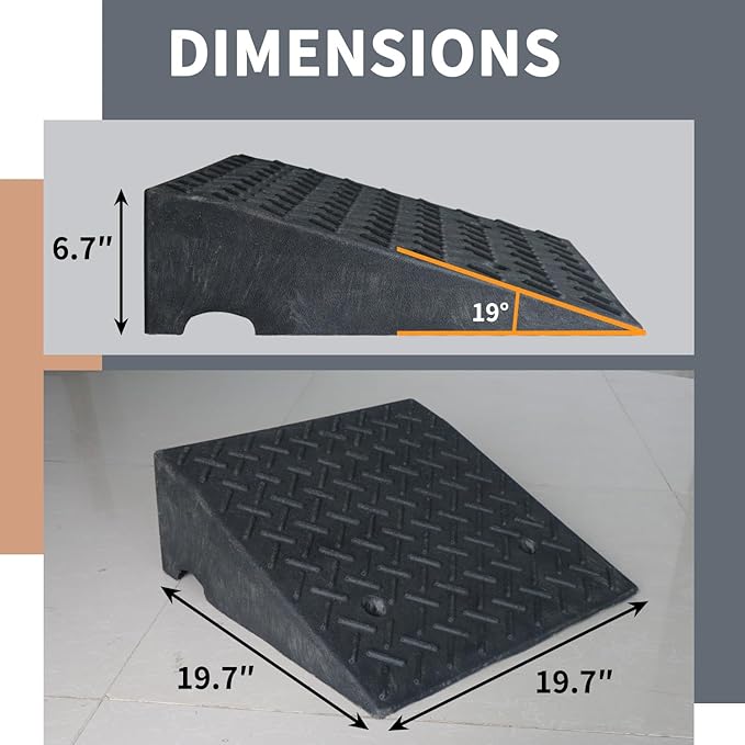 2 Pack 6.7" Rise Rubber Curb Ramps for Driveway Heavy Duty Loading Rubber Curb Ramps 19.68" L x 19.68" W Threshold Ramp for Sidewalks Shed Entry Cars Motorcycles Lawn Mowers 7000lbs Load Capacity