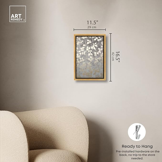 Art Remedy Silvery Gray Garden Canvas Elegant Floral Wall Art, Gold Frame, 10" x 15"