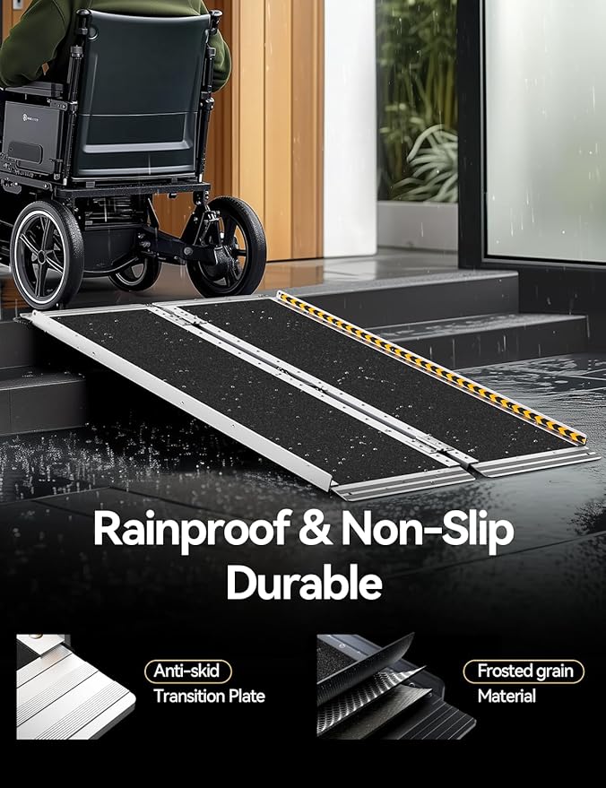 FACHNUO 4 Feet Portable Wheelchair Ramp, Non-Skid Aluminum Handicap Ramps with Handle, Folding Threshold Wheel Chair Ramp for Home Steps, Stairs, Entry, Threshold, Curbs, Stairs, 800LBS Capacity
