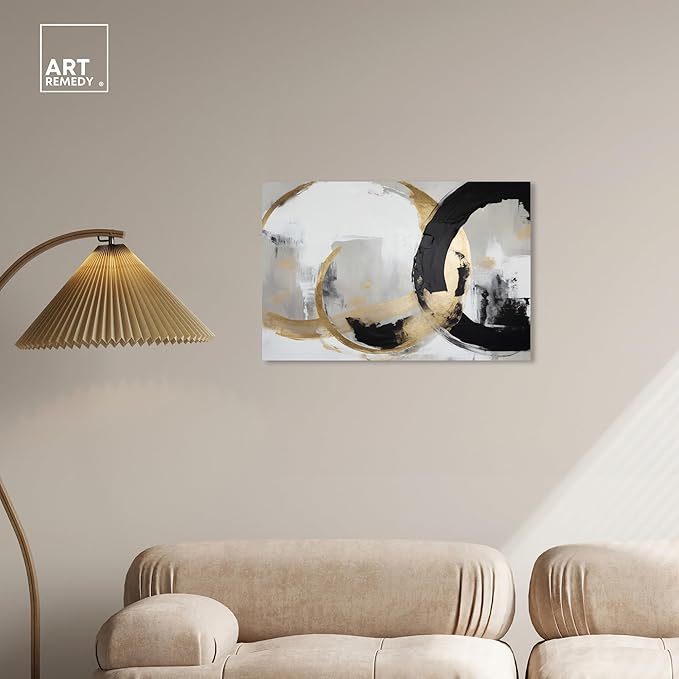 Art Remedy Another Dimension Canvas Modern Black White Abstract Wall Art, Gallery Wrapped, 30" x 20"
