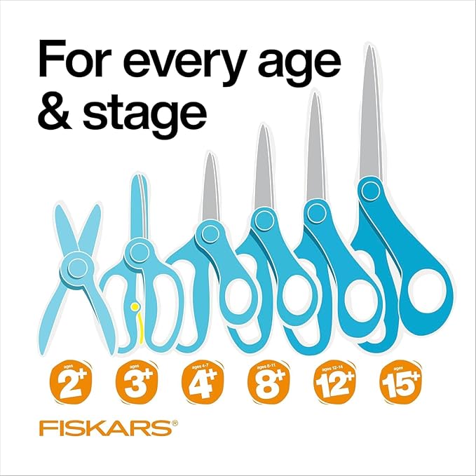 Fiskars 7" Student Glitter Scissors for Kids Ages 12-14 (2-Pack), Scissors for School or Crafting, Back to School Supplies, Black and Turquoise