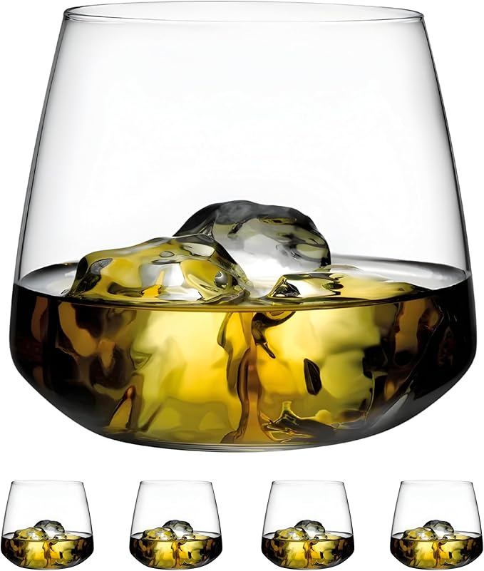 NUDE Whiskey Glasses Set of 4 – Mirage 13 oz Lead-Free Crystal Rocks Glasses for Whisky, Scotch & Bourbon – Tapered Rim, Dishwasher Safe, Modern Bar Tumblers Luxury Gift Set