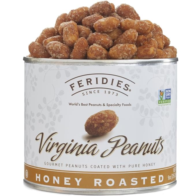 FERIDIES Peanut Sampler Gift Set with Salted Virginia Peanuts, Brittle, Honey Roasted, and 5 O'clock Crunch, 36 Oz 4 Piece Assortment