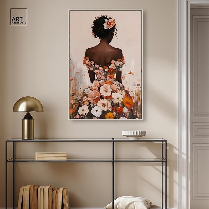 Autumn Bloom Dress Canvas Print Fashion Wall Decor by Art Remedy, Silver Frame, 24 x 36