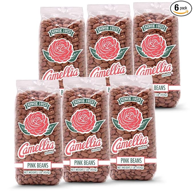Camellia Brand Dried Pink Beans ??Premium Non-GMO legumes for Southwestern Chili, Puerto Rican Habichuelas, Refried Bean, Santa Maria Pinquitos, Soups, Stews, and Rice Dishes ??Gluten-Free, High Protein, Vegan & Vegetarian Friendly, 1 Pound (Pack of 6)