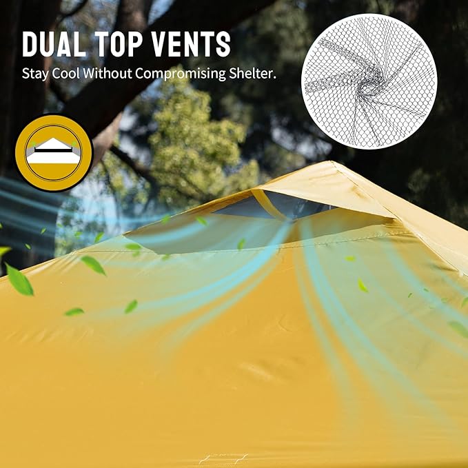 Crown Shades 10x10 Pop Up Canopy - Beach Tent with One Push Setup - Outdoor Sun Shade for Events, Parties, Camping - Gazebo with STO-N-Go Cover Bag, Silver Coated Top, 3 Height& 4 Sand Bags, Yellow