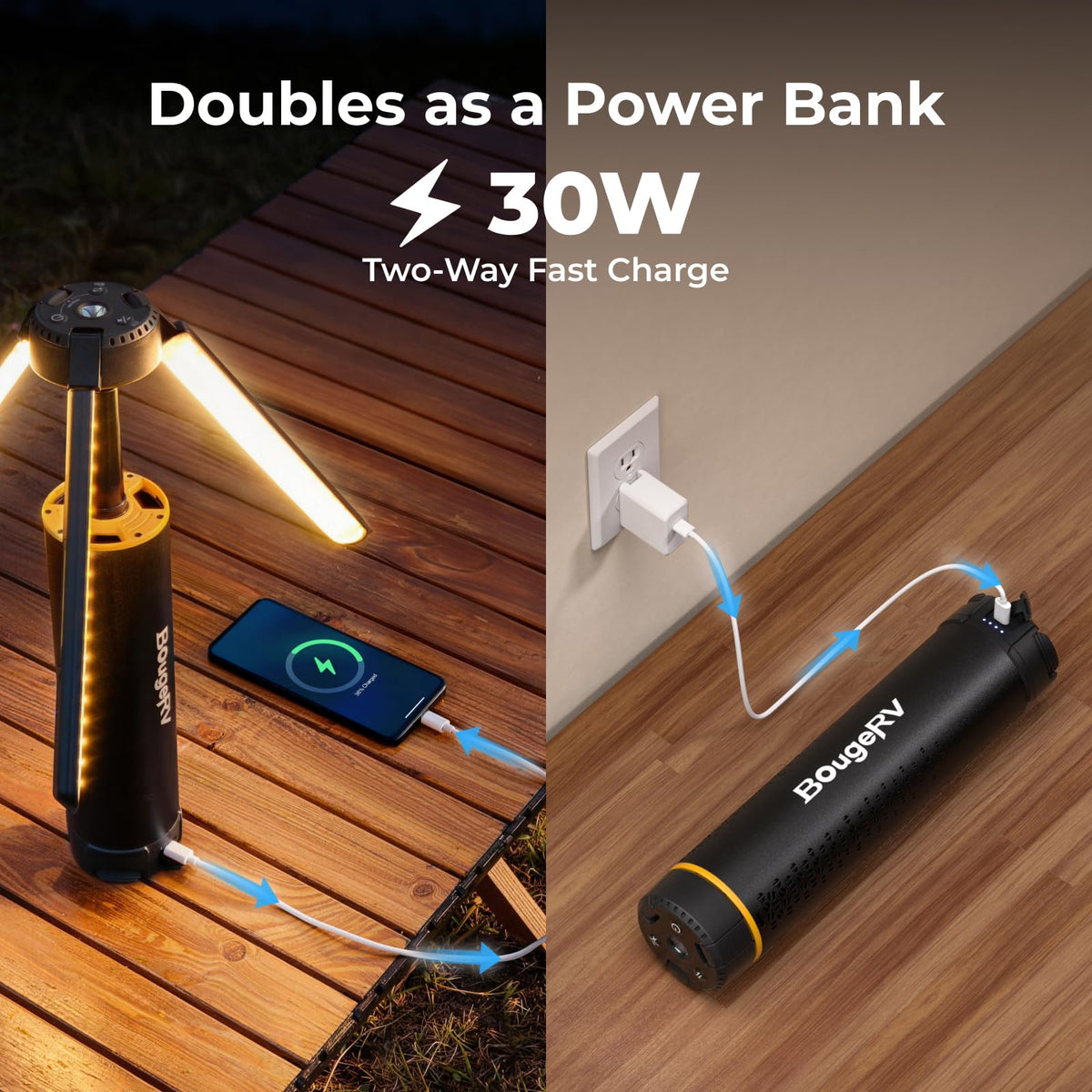 BougeRV Rechargeable Camping Lantern | 15,600mAh, Black