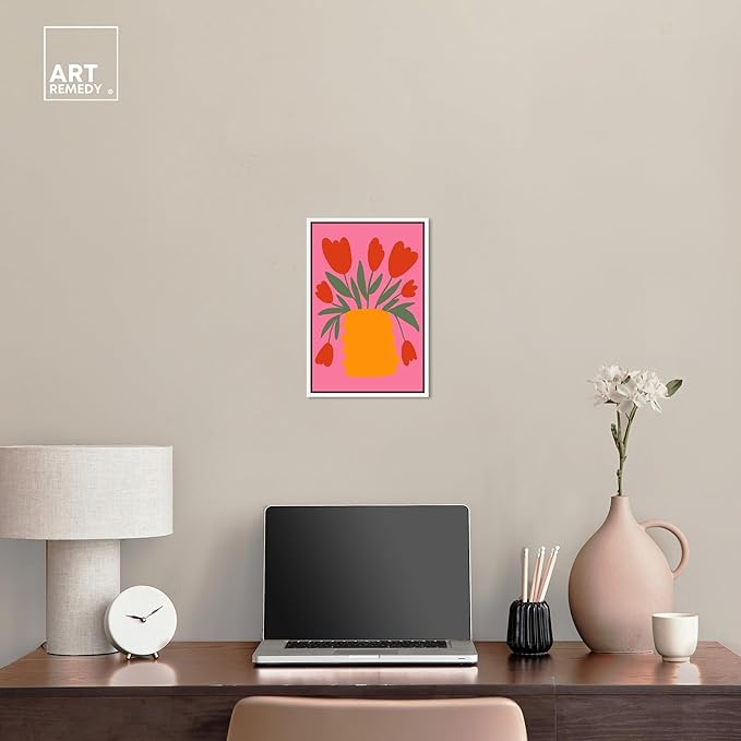 Art Remedy Bright Romantic Tulips Canvas Boho Colorful Wall Art, White Frame, 10" x 15"