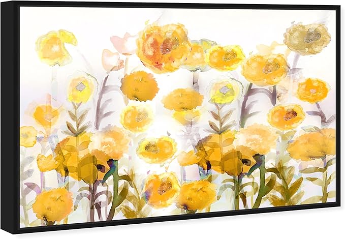 The Oliver Gal Artist Co. Floral and Botanical Wall Art Framed Canvas Prints 'Bella Garden Poppy Yellow' Gardens