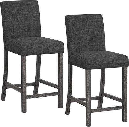 COSTWAY Upholstered Counter Height Stools Set of 2, Bar Stools w/Ergonomic Backrest, Solid Wood Frame, 24.5” Fabric Counter Height Chairs for Kitchen Island, Dining Room, Pub (Grey)