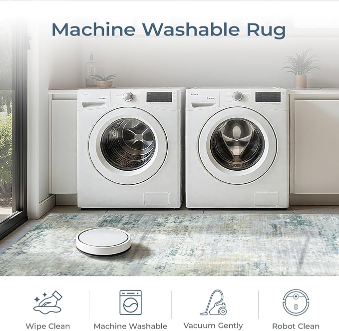 Washable Rugs 5x7 Area Rugs for Living Room, Blue Beige Modern Abstract Carpet for Bedroom, Non-Slip Soft Accent Rug for Kids Room Office Dining Room