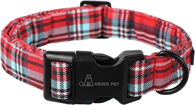 ARING PET Christmas Dog Collar Cute Red Plaid Dog Collar, Adjustable Cotton Christmas Dog Collars Puppy Collar for Small Medium Large Dogs