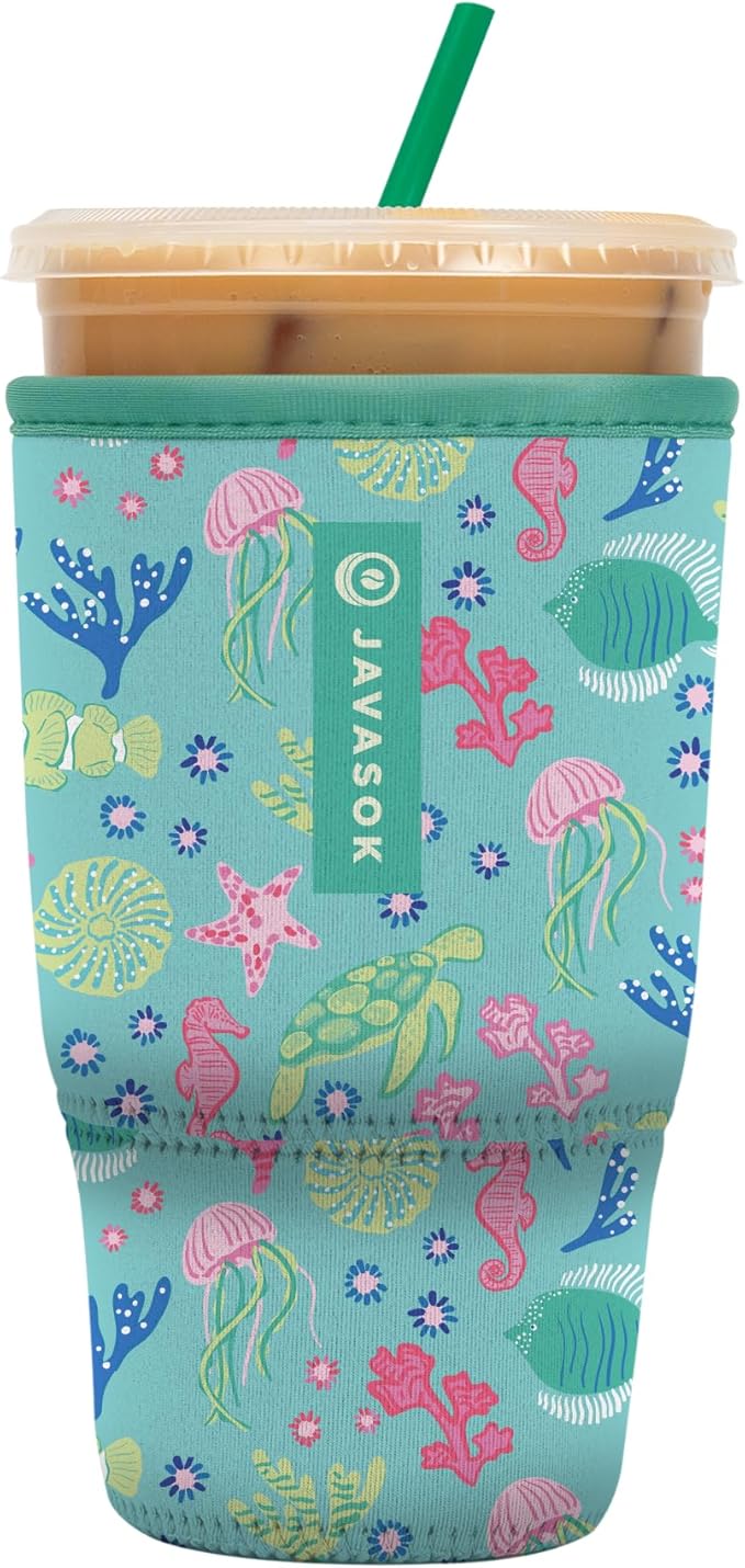 Sok It JavaSok Iced Coffee & Cold Soda Insulated Neoprene Cup Sleeve (Under the Sea, Large: 30-32oz)