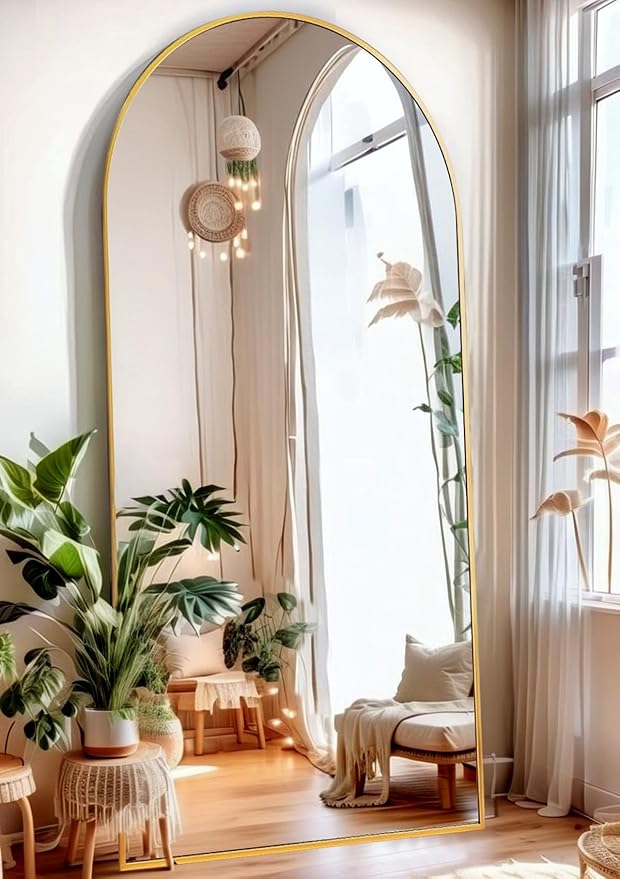 Floor Mirror, Full Length Mirror with Stand, Arched Wall Mirror, 26"x68" Mirror Full Length, Gold Floor Mirror Freestanding, Wall Mounted Mirror for Bedroom Living Room, Gold