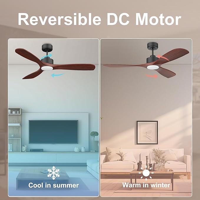 52” Wood Smart Ceiling Fans with Lights Remote,Quiet DC Motor,Outdoor Indoor Ceiling Fan,Voice Control via WIFI Alexa App,Dimmable,Modern Black Lighting& Ceiling Fan for Bedroom Patio Porch