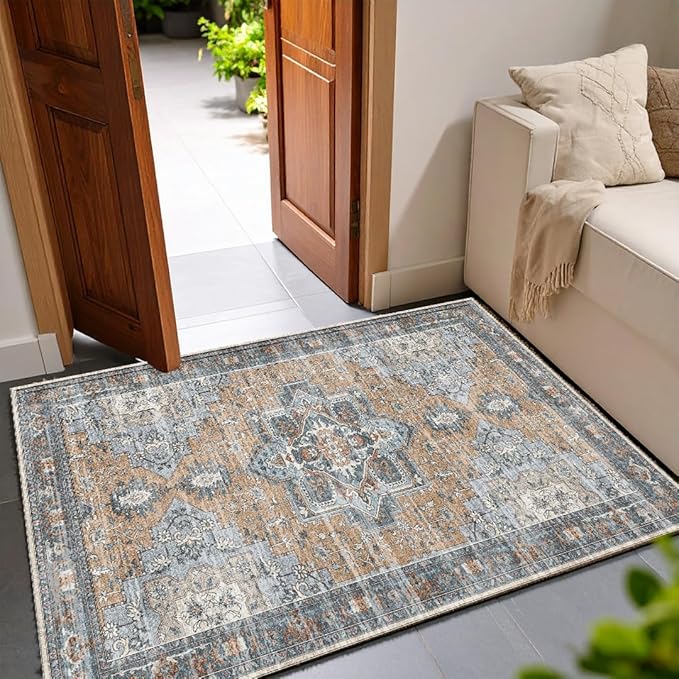 Muddy Mat짰 Coral 2x3 Washable Area Rugs for Living Room, Bedroom & Dining Room ??Modern Soft Low Pile Non Slip Carpet ??Pet Friendly Waterproof Foldable Rugs for Home