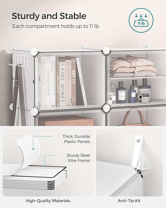 SONGMICS Shoe Rack Organizer, 10-Tier Shoe Storage Cabinet for Closet and Entryway, Holds 40 Pairs of Shoes, Adjustable, Cloud White and Trasparent ULPC035W01