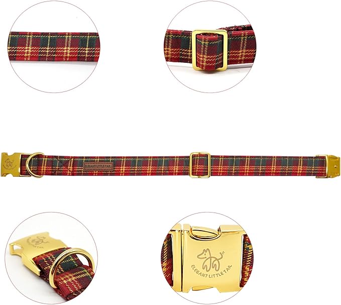 Elegant little tail Dog Collar, Christmas Red Plaid Pet Collar Cute Dog Collars Male or Female Pet Gift Adjustable Dog Collar for Medium Dogs