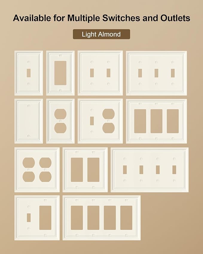 2-Pack Decorator Wall Plate Cover, Light Almond Decorative Switch Plates and Outlet Covers, Durable Natural Bamboo Fiber Wall Plates for Electrical Outlets, Receptacle, GFCI Outlet, Dimmer Switch