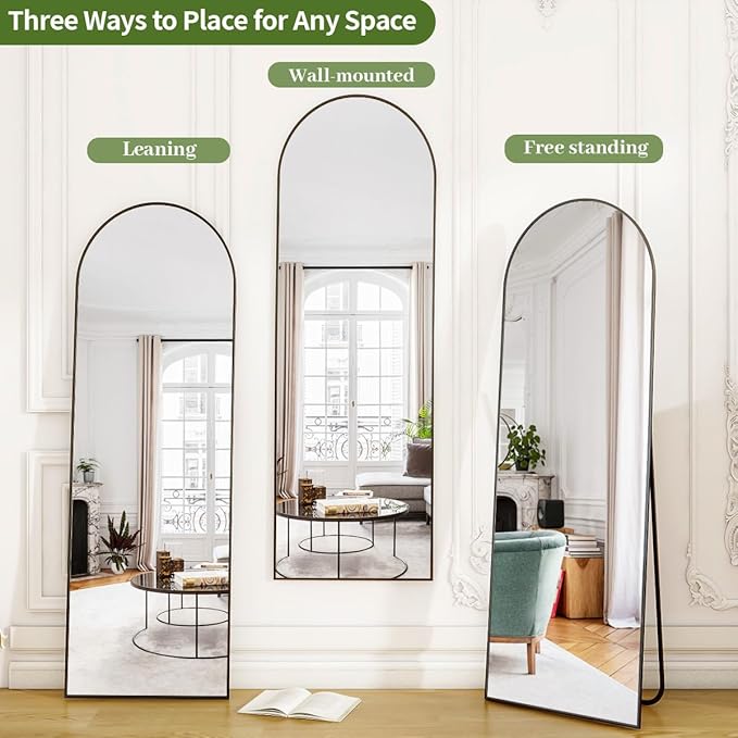BEAUTYPEAK Arch Mirror Full Length, 59"x16" Wall Mirrors, Full Body Floor Mirror Aluminum Alloy Frame, Suitable for Bedroom, Dressing Room, Black