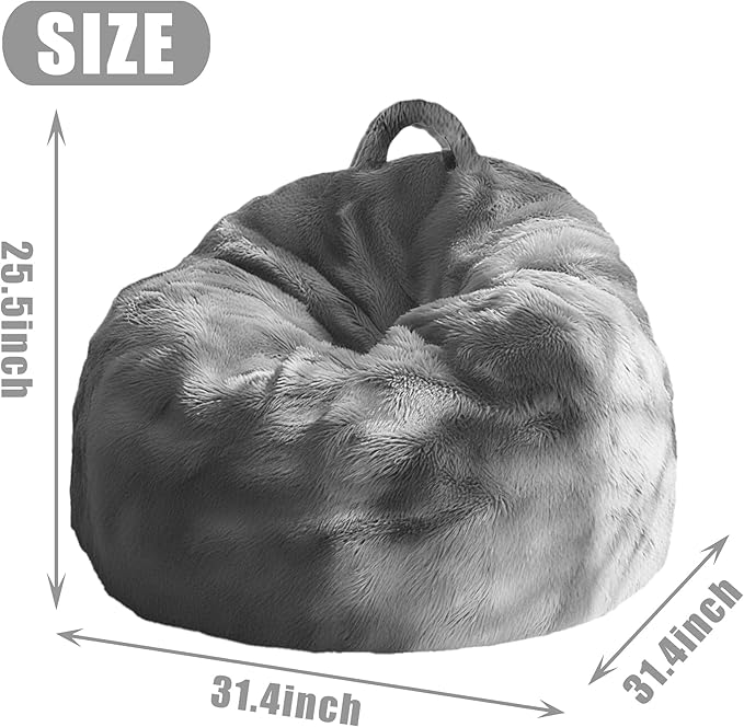 Upgrade 4FT Fluffy Bean Bag Chair Cover – Soft Velvet Storage Sofa, DIY Floor Chair or Bed for Kids & Adults, Machine Washable, Durable Zipper, Fillable with Clothes or Foam, No Fillers, Light Gray