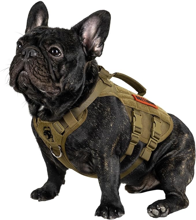 OneTigris Tactical Dog Harness for Small Dogs, No Pull Small Dog Vest Harness Breathable Military Dogs Molle Vest with Handles, Walking Hiking Training (Brown, XS)