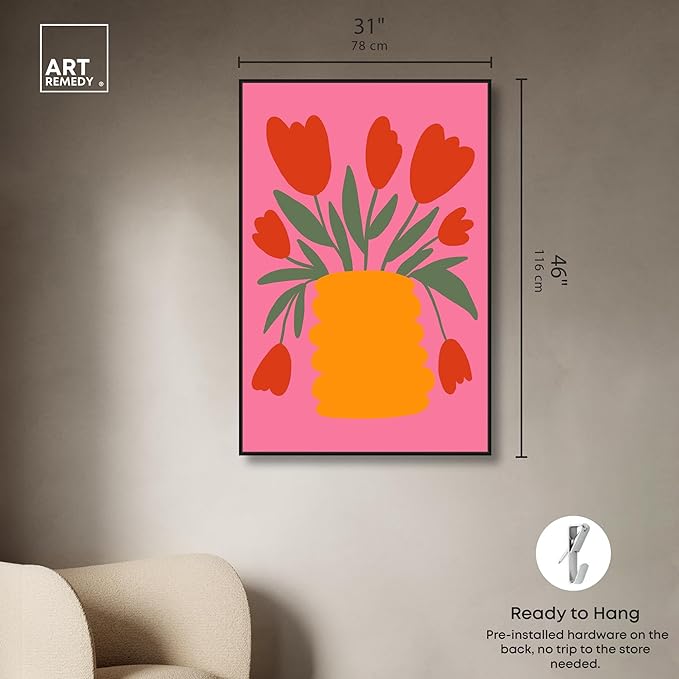 Art Remedy Bright Romantic Tulips Canvas Boho Colorful Wall Art, Black Frame, 30" x 45"