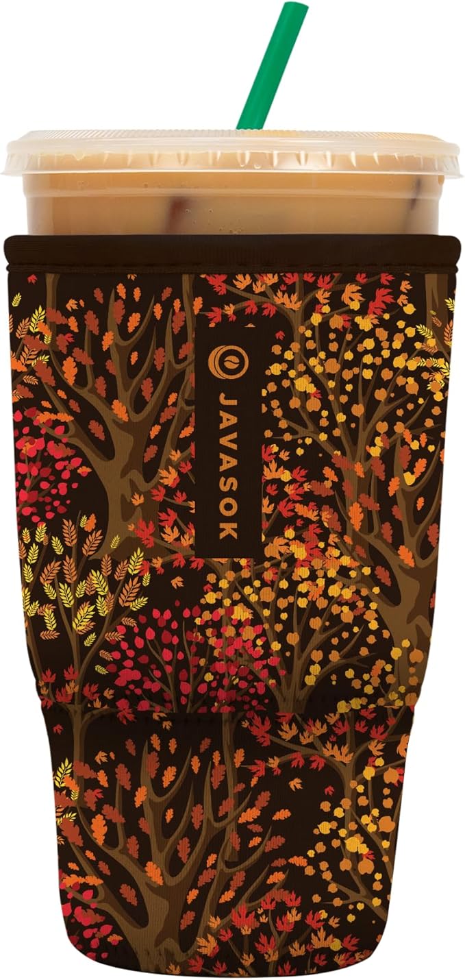 Sok It JavaSok Iced Coffee & Cold Soda Insulated Neoprene Cup Sleeve (Enchanted Autumn, Large: 30-32oz)