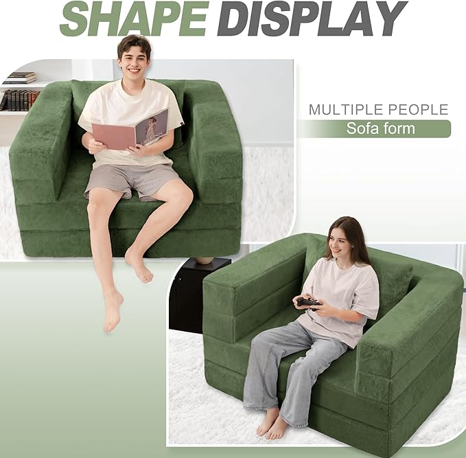 Futon Sofa Bed with Pillow, 3-in-1 Sleeper Sofa Bed with Removable Cover, Convertible Floor Sofa Bed, No Assembly Boneless Couch for Living Room, Bedroom