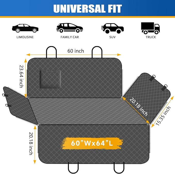 Dog Car Seat Cover for Back Seat with Storage Pocket Protects Against Dirt Dog Seat Covers for Cars Scratch Prevention Fits for SUVs and Trucks 60"x 64", Black