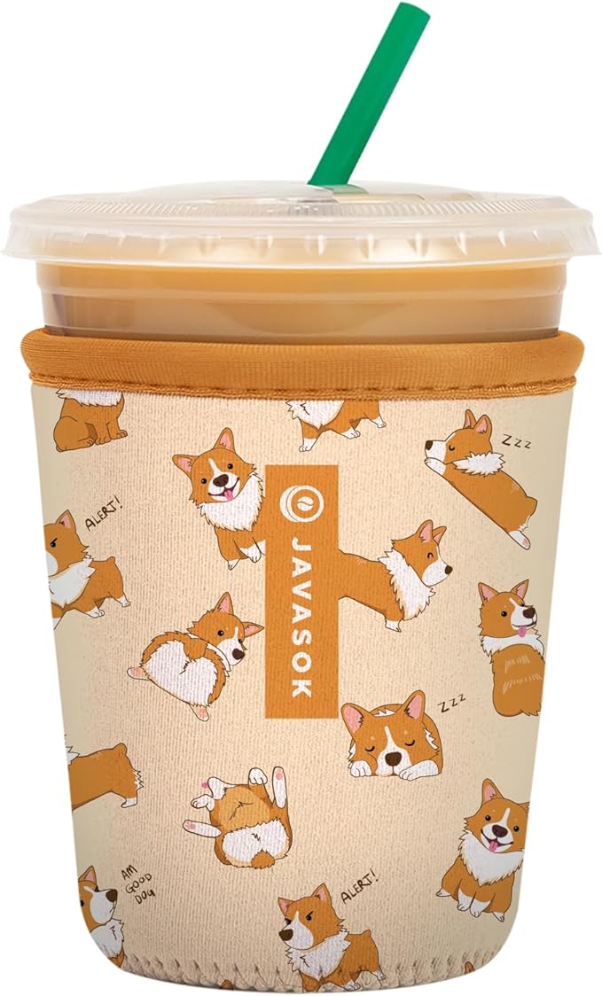 Sok It JavaSok Iced Coffee & Cold Soda Insulated Neoprene Cup Sleeve (Too Corgi to Function, Small: 16-20oz)
