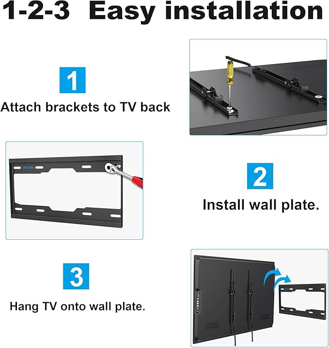 Fixed TV Wall Mount for Most 26-60 Inch Screen, Low Profile TV Mount with Quick Release Lock, Ultra Slim Wall Mount Bracket, Max VESA 400x400mm, Holds up to 99 lbs, up to 16”Wood Studs