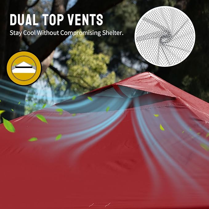 CROWN SHADES 12x12 Pop Up Canopy Outside Canopy, Patented One Push Tent Canopy with Wheeled Carry Bag, Bonus 8 Stakes and 4 Ropes, Red