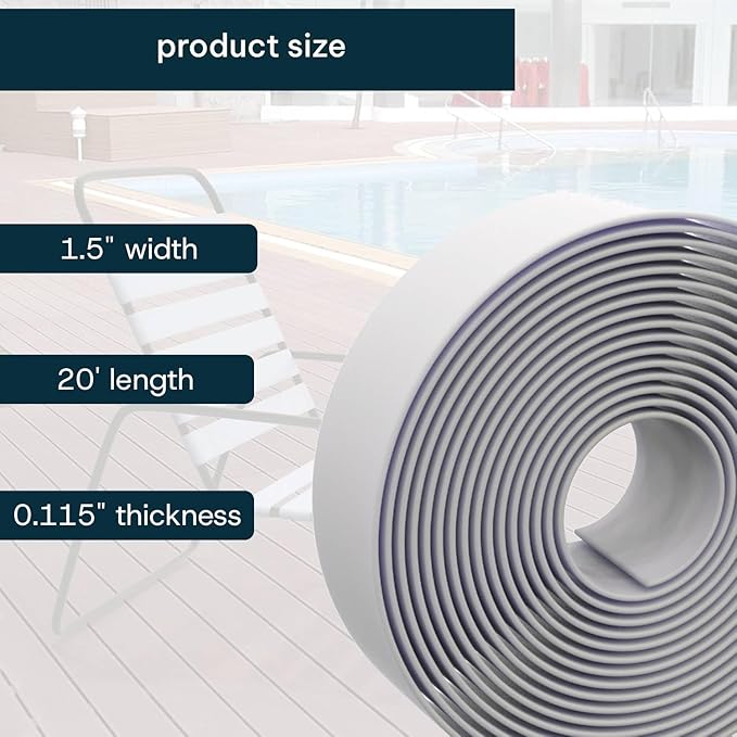 1.5 Inch Wide, 20ft Long Vinyl Strap - Replacement Straps for Patio Chairs - Vinyl Strapping for Patio Furniture Repair - Durable Seat Repair Kit for Lawn Chairs, Outdoor Furniture (White)
