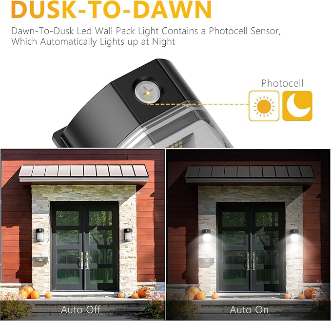 30W LED Wall Pack Light with Dusk to Dawn Sensor, 3600LM, 5000K Daylight, 120Vac Led Porch Lights, IP65 Waterproof Outdoor Security Lighting for Garage Warehouse Garden, ETL Certified, 2 Pack