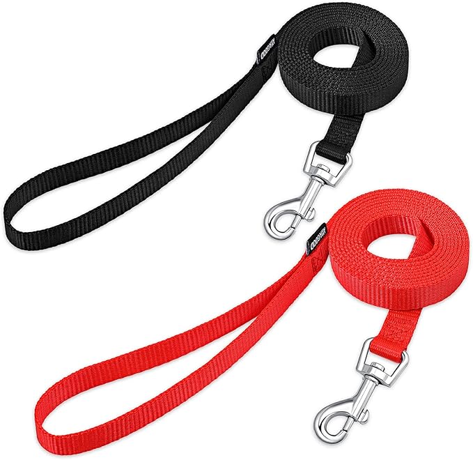 AMAGOOD 6 FT Puppy/ Dog Leash, Strong and Durable Traditional Style Leash with Easy to Use Collar Hook, Great for Small, Medium and Large Dogs (5/8 in x 6 ft, Black and Red (2-Pack))