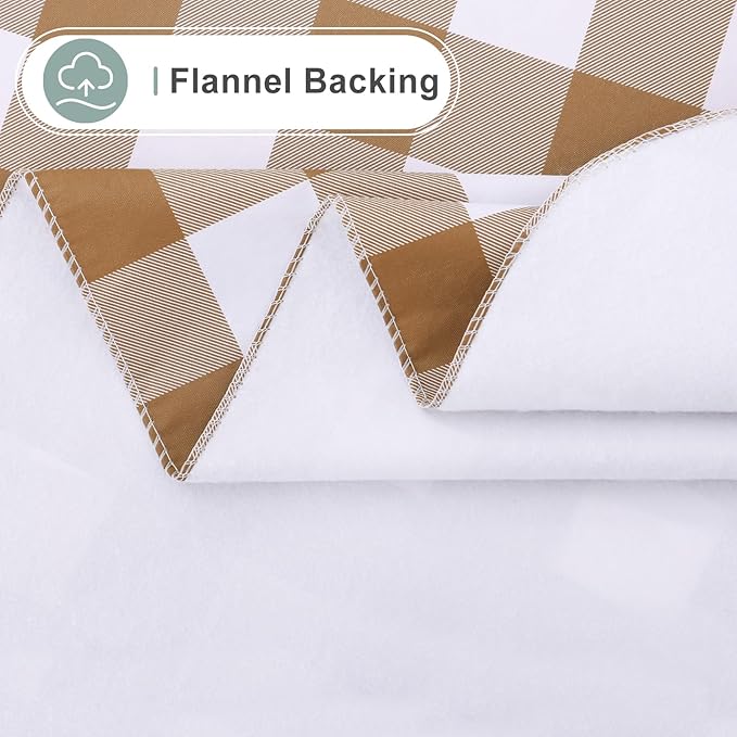 misaya Rectangle Waterproof Vinyl Table Cloth, Buffalo Flannel Backed Tablecloth, Wipeable Plastic Table Cover for Dinner, Kitchen, Outdoor (60" x 120", Brown and White)