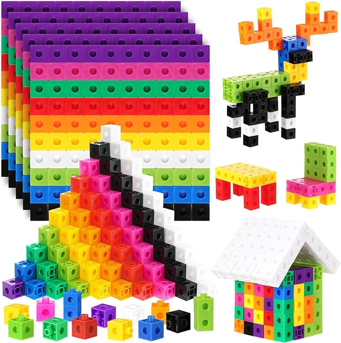 Jenaai 1000 Pieces Linking Counting Cubes, Plastic Counting Blocks, Colorful Math Cubes, Math Manipulatives Classroom Learning Supplies for Preschool Activities Boys Girls(Classic Style)