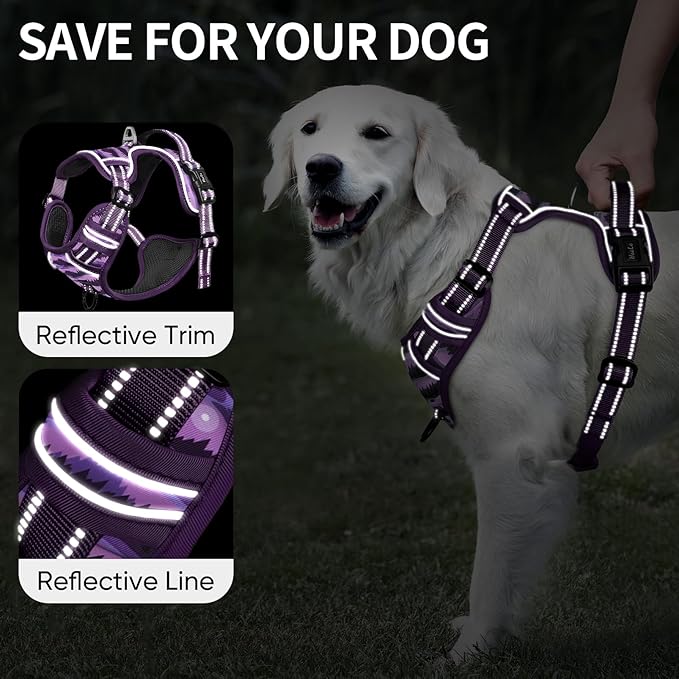 HEELE Dog Harness, No Pull Adjustable Padded Reflective Harness for Small Medium Large Dogs with Handle for Walking Training, Moon Night, L