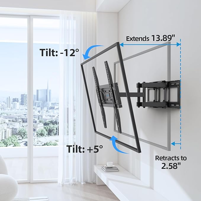 UL Listed Full Motion TV Wall Mount Bracket for Most 32-70 inch TVs, Swivel Extend Tilting TV Mount, Max VESA 400x400mm, Holds up to 99 lbs & 16" Wood Studs with Hole Drilling Template