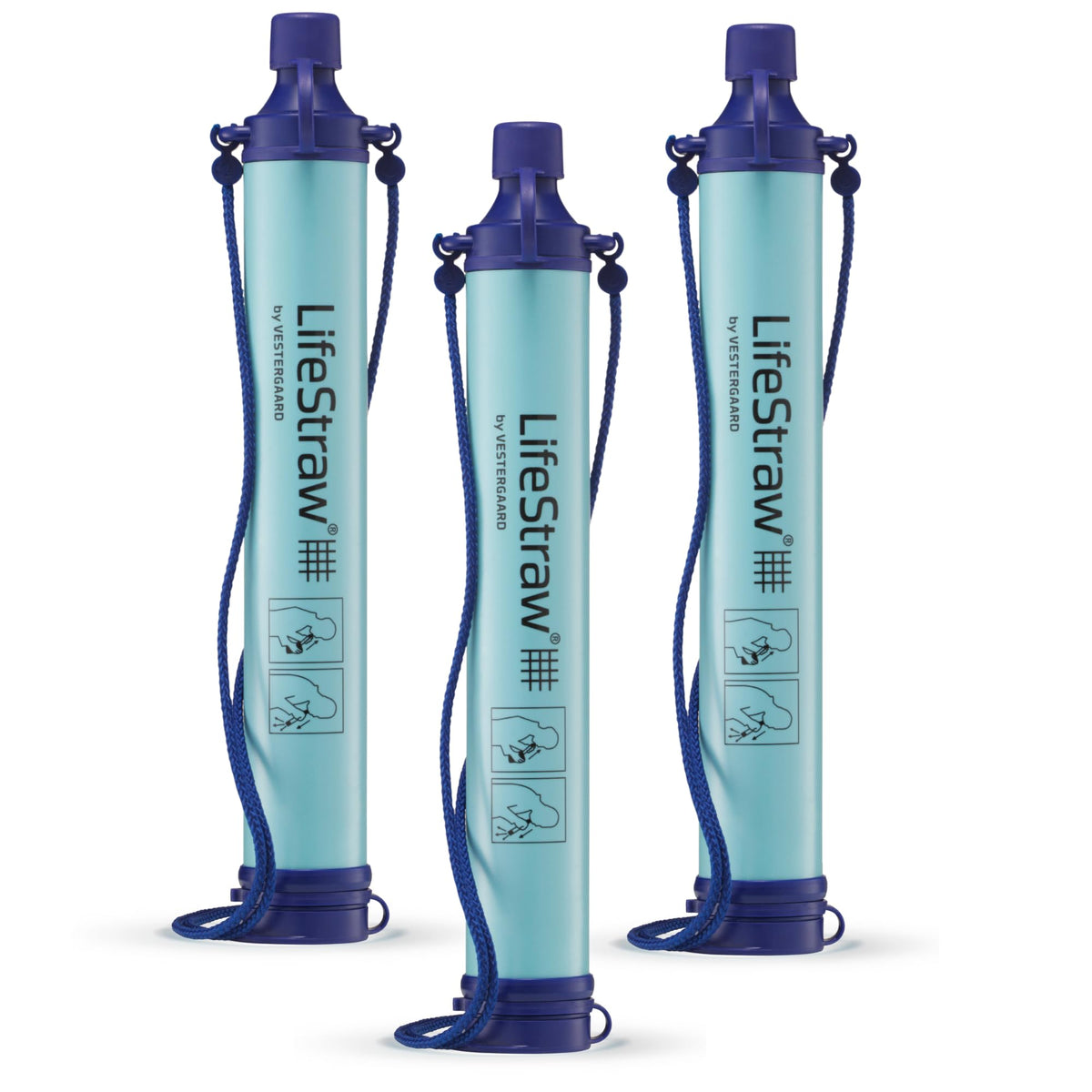 LifeStraw Personal — Water Filter for Hiking, Camping, Travel, and Emergency Preparedness, 3 Pack, Blue