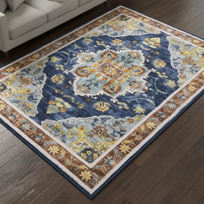Muddy Mat짰 Mosaic 5ft x 7ft Washable Area Rugs for Living Room, Bedroom & Dining Room ??Modern Soft Low Pile Non Slip Carpet ??Pet Friendly Waterproof Foldable Rugs for Home