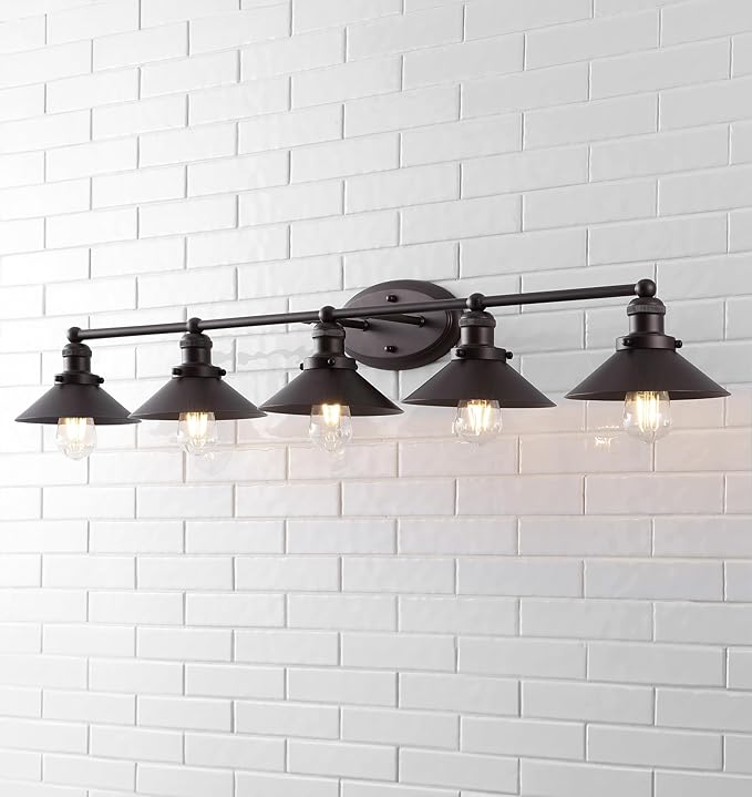 JONATHAN Y 7.88" Oil Rubbed Bronze 1-Light Industrial Farmhouse Metal Vanity Light Wall Sconce, Metal Shade for Bathroom Mirror, Kitchen, Entryway, LED Bulb Included (JYL7904A)